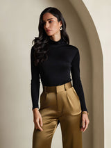[Black] SilkSilky  Silk Jersey Long Sleeve Turtle Neck Women's T-Shirt 006