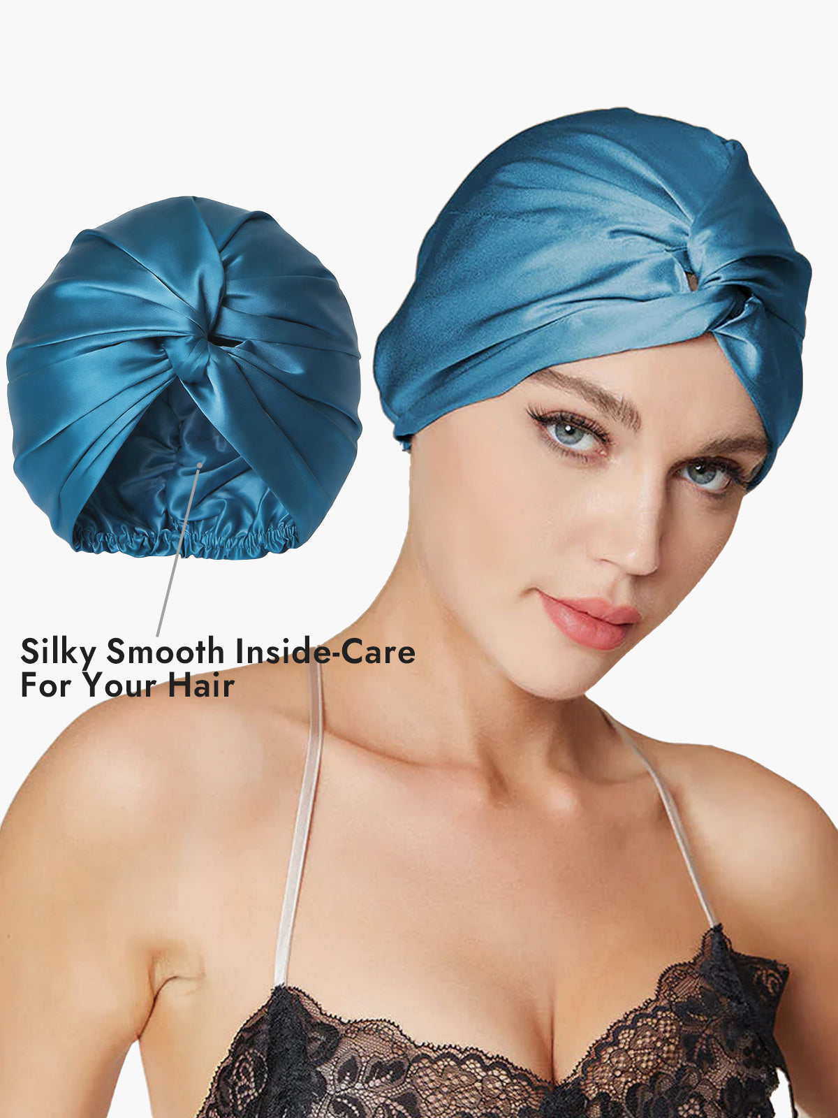 [Teal] SilkSilky  Pure Silk Sleep Cap 003