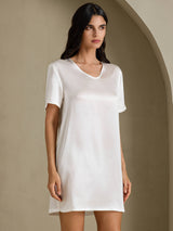 [White] SilkSilky  Half Sleeve V Neck Nightgown 004