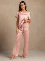 [Peach Skin] SilkSilky  Short Sleeve Round Neck Women's Pajamas 006