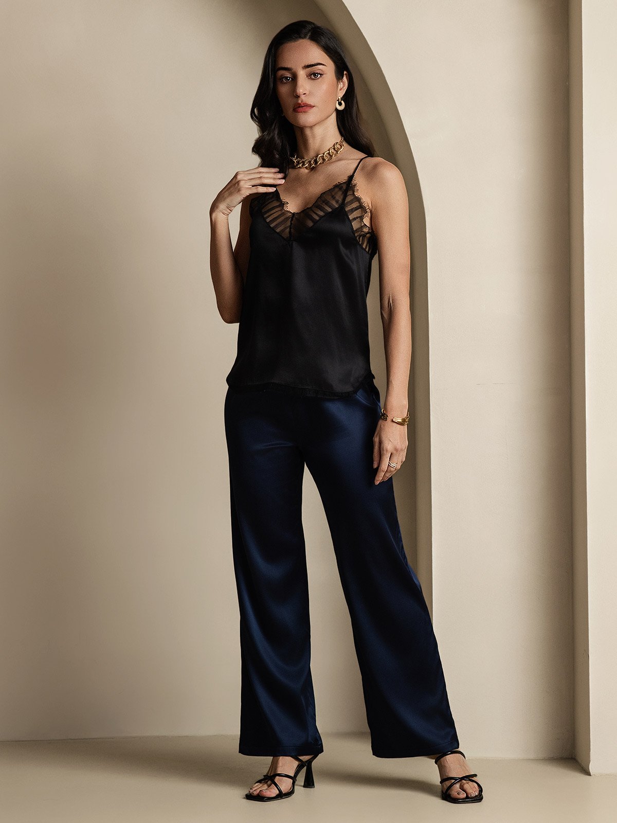 SilkSilky Silk Deep V Neck Camisole Top Black 007