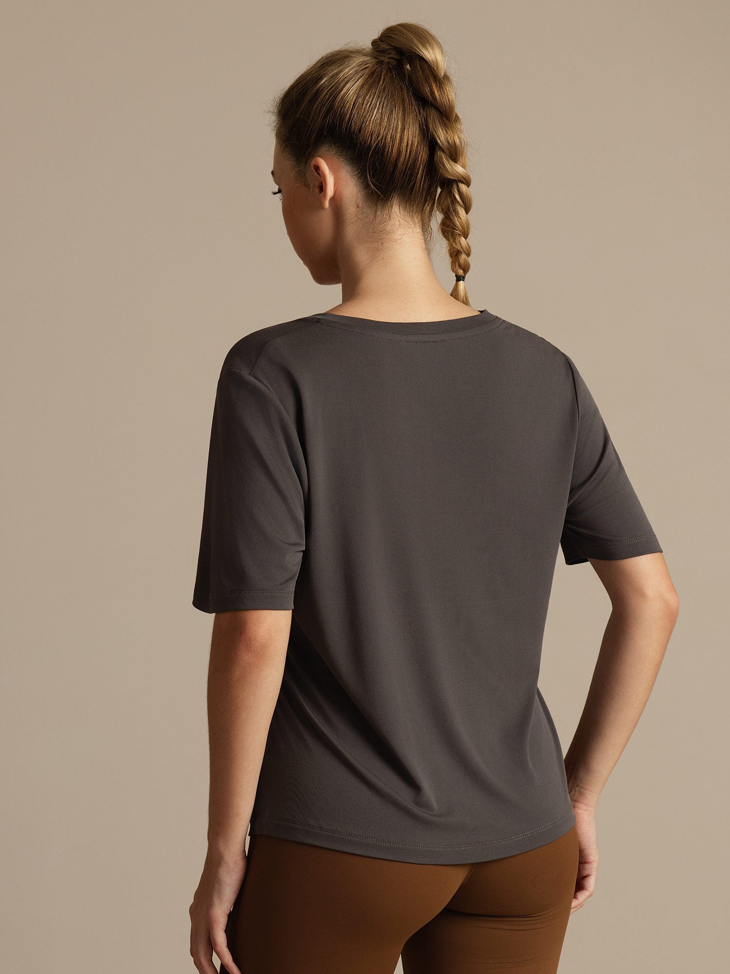 [Gray] SilkSilky  100% High-Twist Silk Jersey Short Sleeve V Neck Women's T-Shirt 002