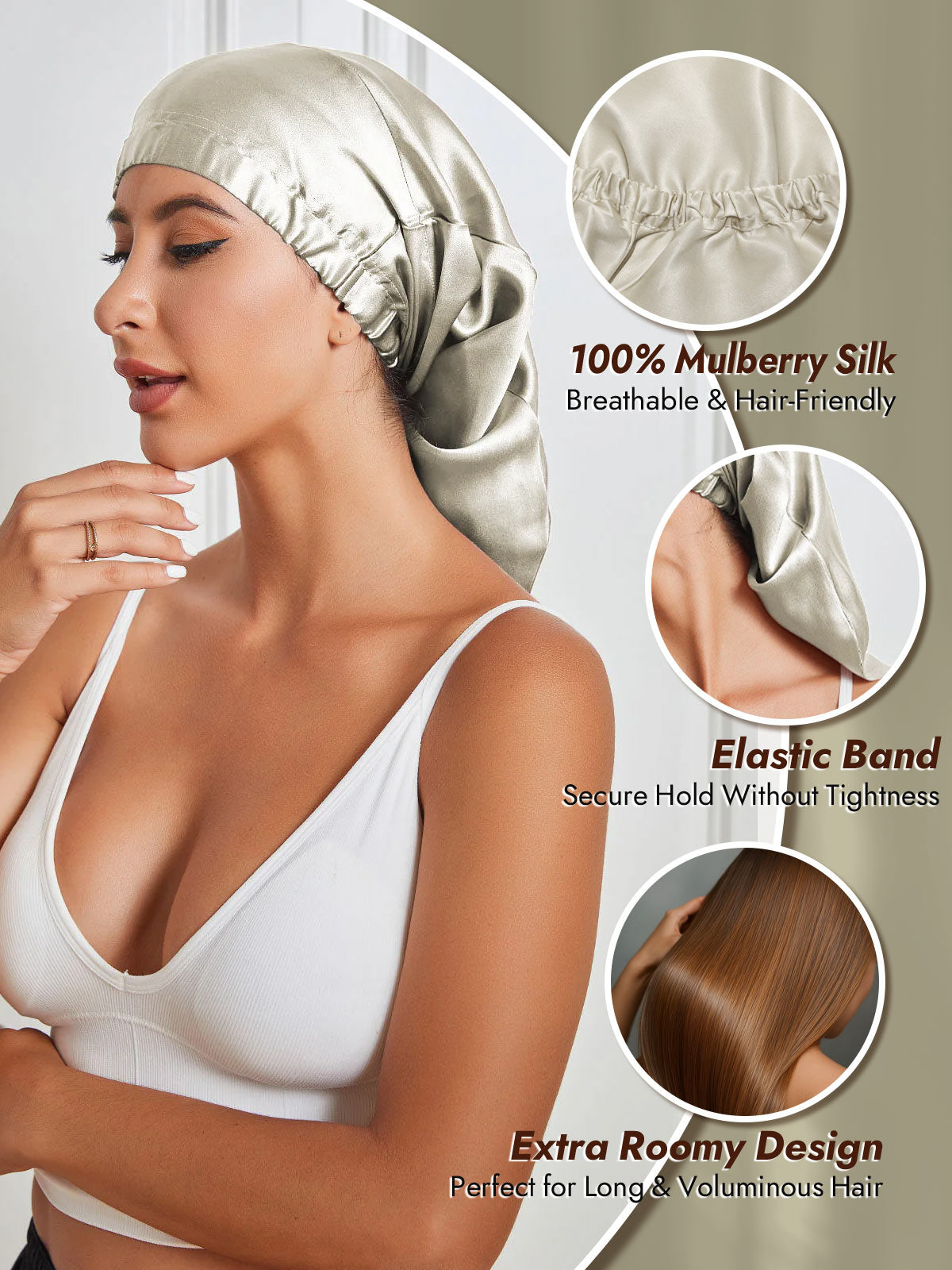 [Beige] SilkSilky  Sleep Cap 002