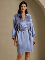 [Steel Blue] SilkSilky  3/4 Sleeve Women's Robe 001