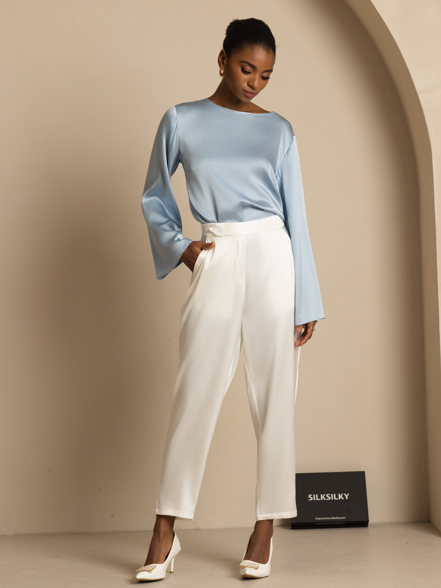 [White] SilkSilky  19Momme Silk Womens Pants 006