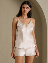 [Beige] SilkSilky  Spaghetti Strap V Neck Camisole Set 003