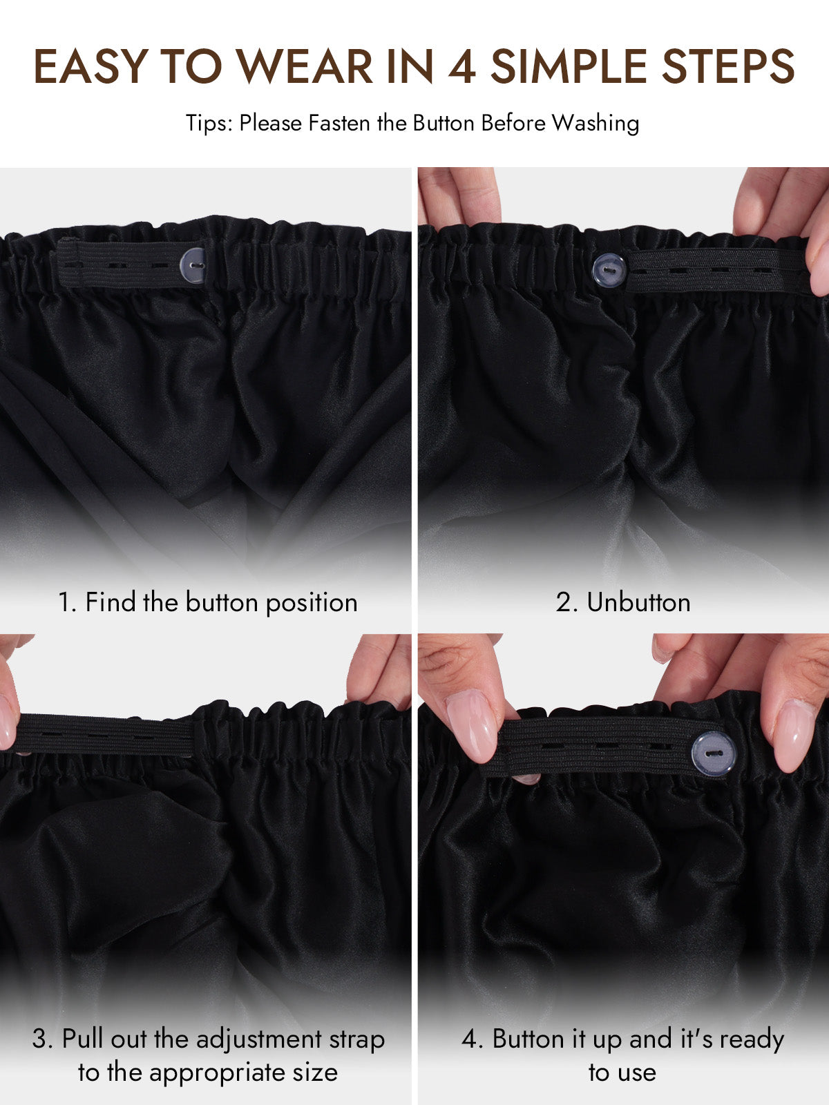 [Black] SilkSilky  22Momme Pure Silk Sleep Cap 006