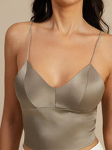 [Khaki] SilkSilky  Spaghetti Strap V Neck Camisole Top 004