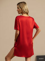 [Wine] SilkSilky  Half Sleeve V Neck Nightgown 002