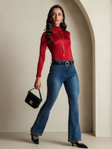 [Wine] SilkSilky  Silk Jersey Long Sleeve Turtle Neck Women's T-Shirt 006