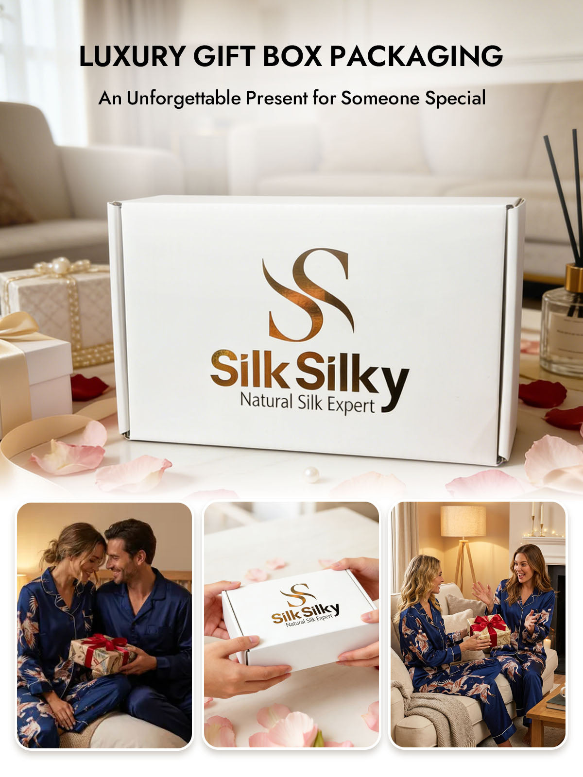 [Dark Blue] SilkSilky  19Momme Pure Silk Long Sleeve Notch Collar Women's Pajamas 007