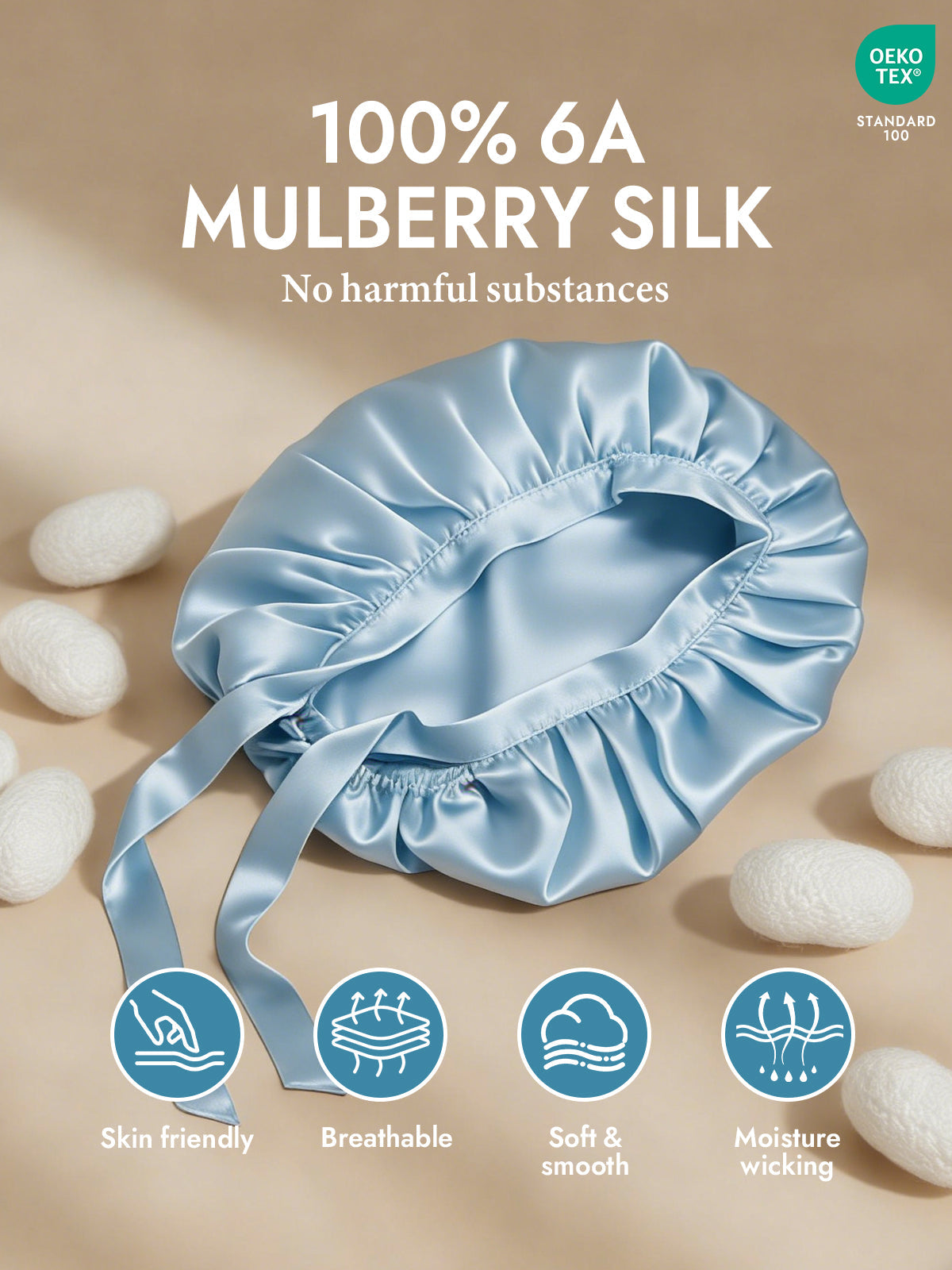 [Light Blue] SilkSilky  Pure Silk Sleep Cap 002