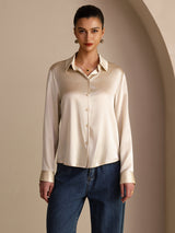 [Brown Rice] SilkSilky  Long Sleeve Lapel Collar Women's Shirts 004