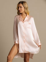 [Light Pink] SilkSilky  Long Sleeve Notch Collar Nightshirt 005