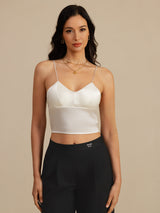 [White] SilkSilky  Spaghetti Strap V Neck Camisole Top 003