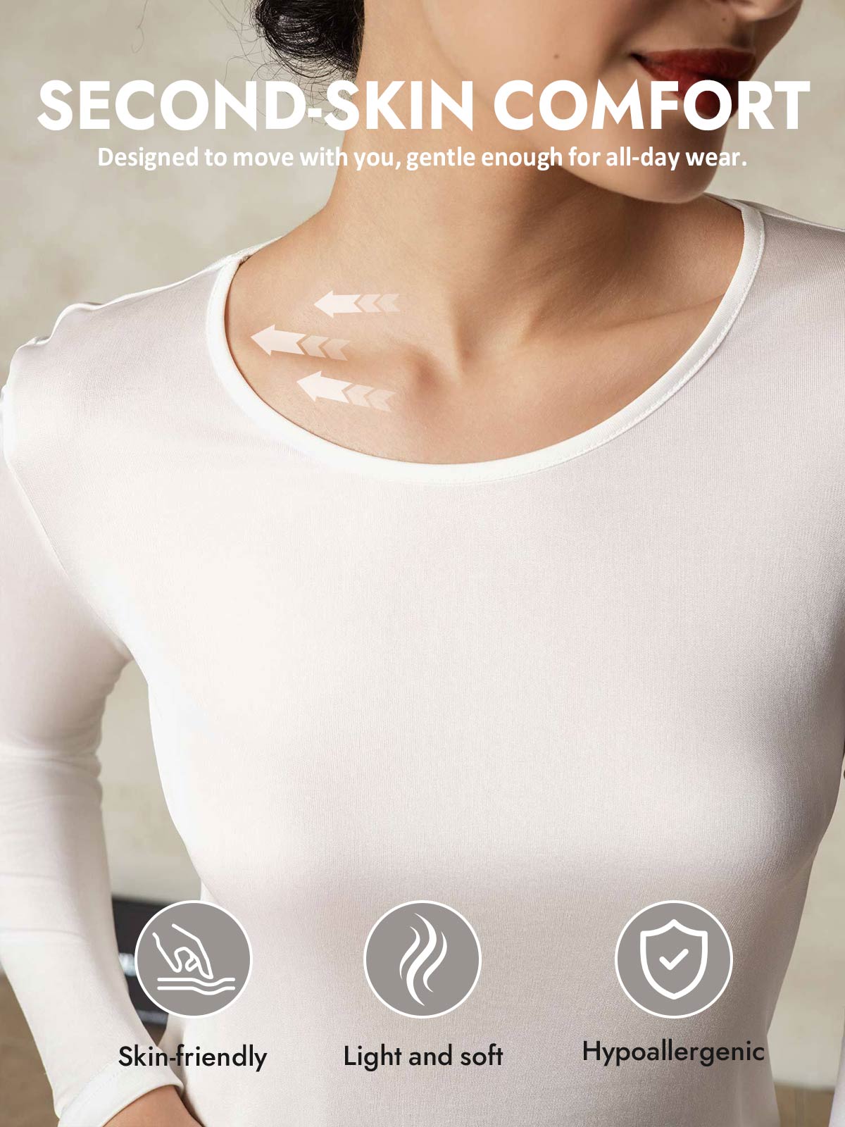 [White] SilkSilky  Silk Long Sleeve Round Neck Long Johns 003