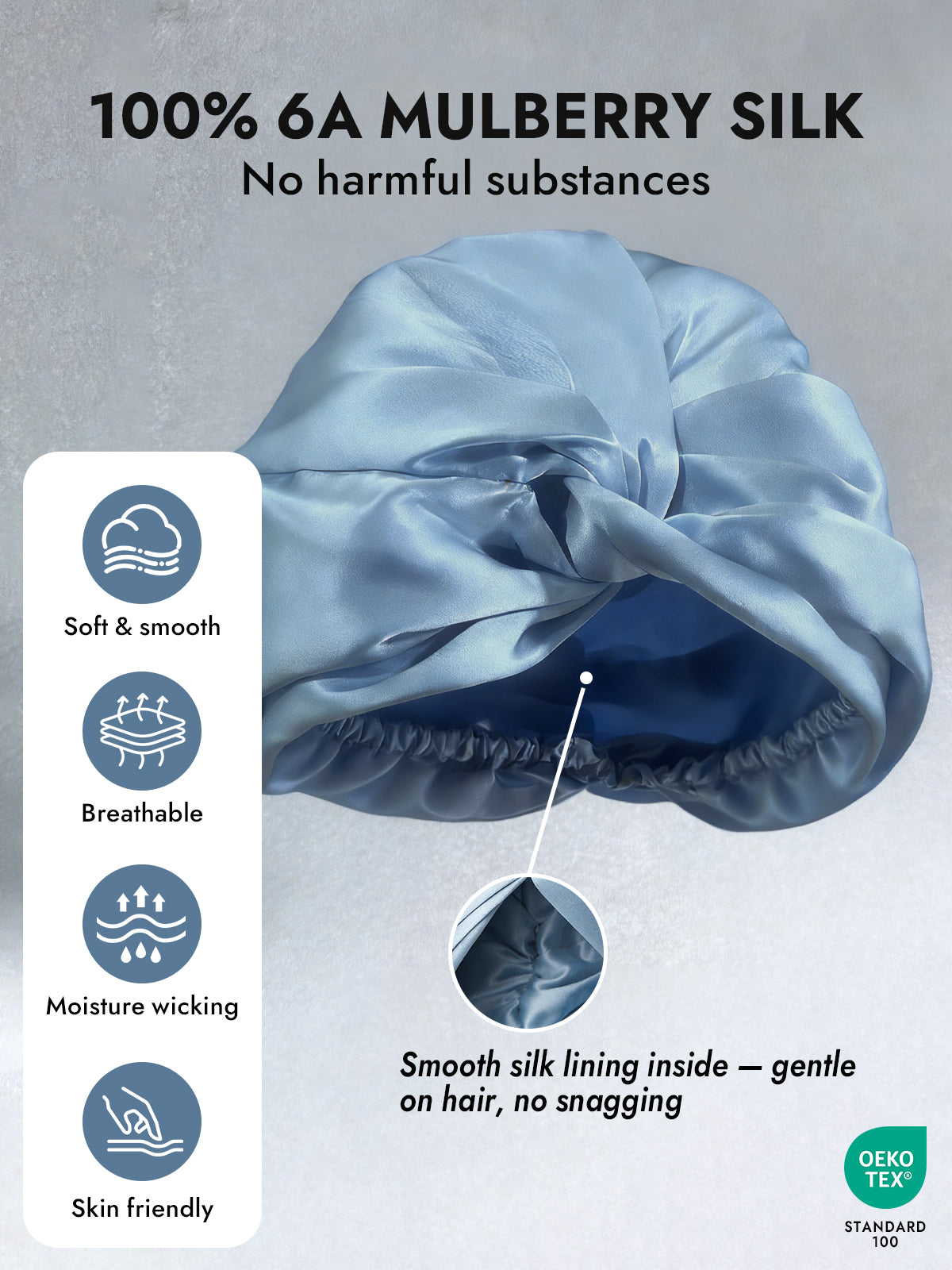 [Steel Blue] SilkSilky  Pure Silk Sleep Cap 004