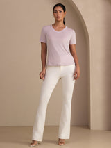 [Lavender] SilkSilky  Short Sleeve V Neck Women's T-Shirt 007