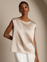 [Beige] SilkSilky  Cap Sleeve Round Neck Women's T-Shirt 003