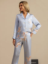 [Light Blue] SilkSilky  Long Sleeve Lapel Collar Women's Pajamas 005