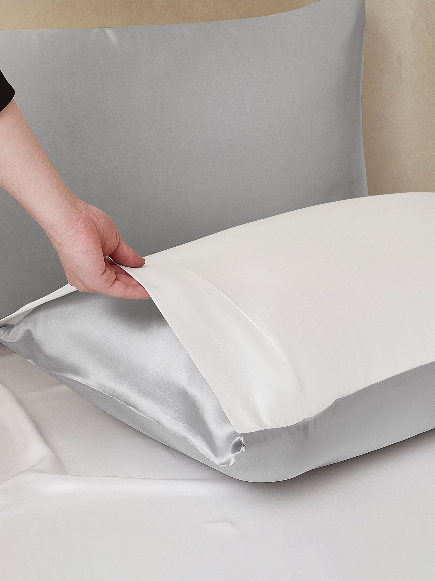 [LightGray+White] SilkSilky  25Momme Pure Silk Bedding Set 005,