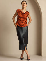 [Caramel] SilkSilky  Cap Sleeve Cowl Neck Women's T-Shirt 008