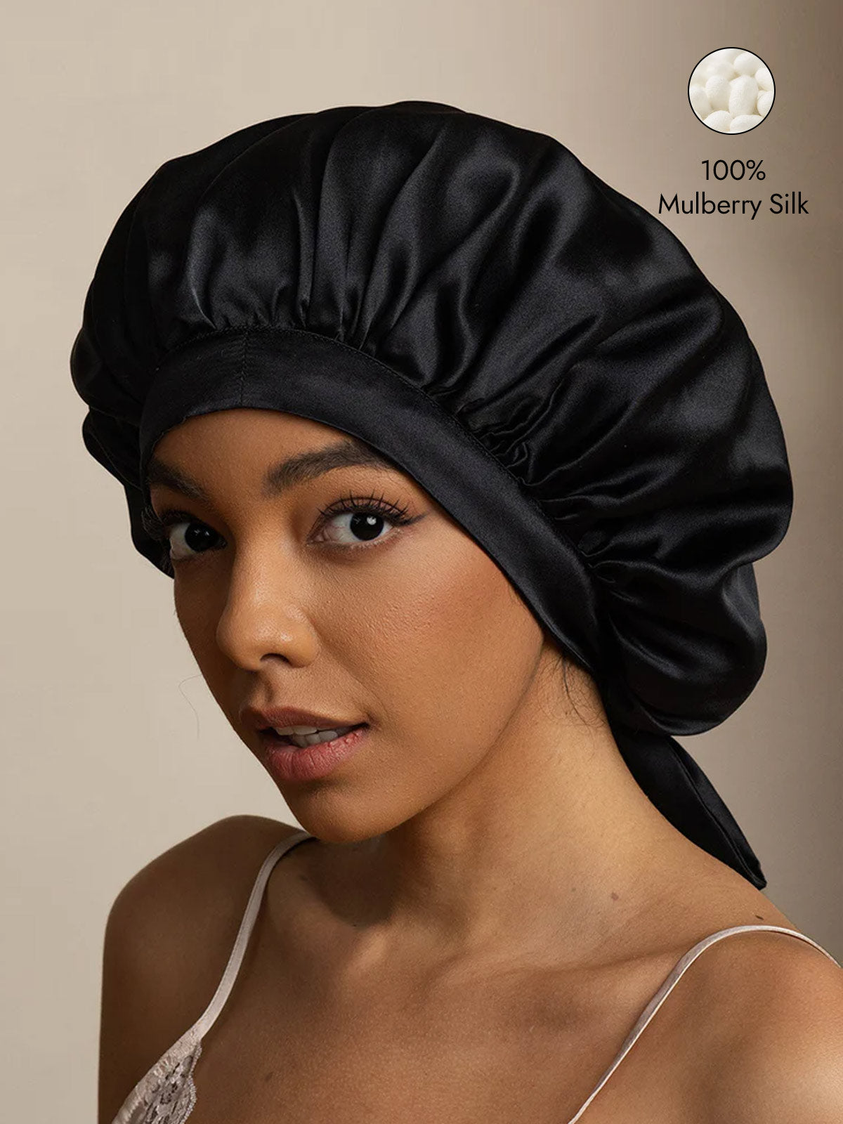 [Black] SilkSilky  Pure Silk Sleep Cap 001