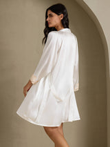 [White] SilkSilky  3/4 Sleeve V Neck Nightgown&Robe Set 007