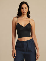 [Black] SilkSilky  Spaghetti Strap V Neck Camisole Top 001