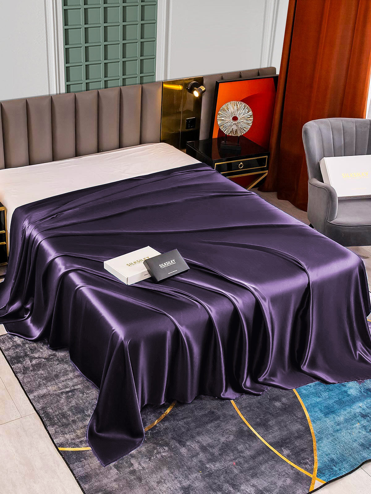 [Deep Purple] SilkSilky  22Momme Pure Silk Sheet 002,