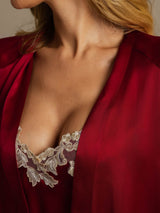 [Wine] SilkSilky  3/4 Sleeve V Neck Nightgown&Robe Set 004