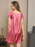 SilkSilky US Pure Silk Cap Sleeve Tie Neck Nightgown PaleMauve 002