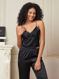 SilkSilky US Pure Silk V Neck Camisole Top Black 002