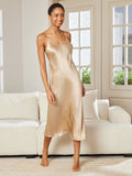 SilkSilky  Pure Silk Sleeveless Round Neck Nightgown Champagne 001