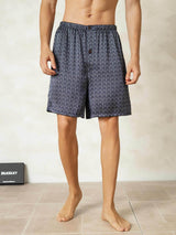 [Navy Ginkgo] SilkSilky  Pure Silk Mens Sleep Bottoms 001,