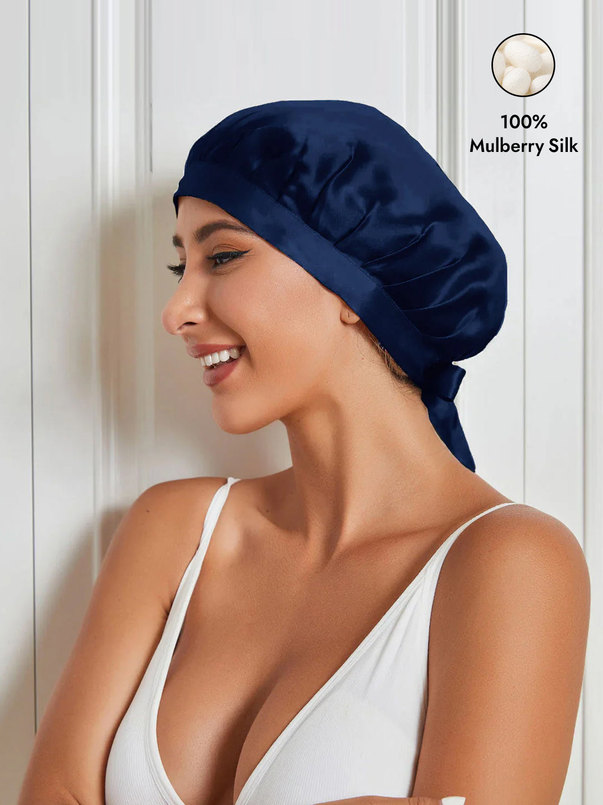 [Dark Blue] SilkSilky  Pure Silk Sleep Cap 001