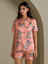 [Pink Cat] SilkSilky  Short Sleeve Lapel Collar Women's Pajamas 003