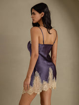 [Purple Gray] SilkSilky  Spaghetti Strap V Neck Nightgown 009