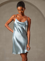 [Grayish Blue] SilkSilky  Spaghetti Strap Cowl Neck Nightgown 007