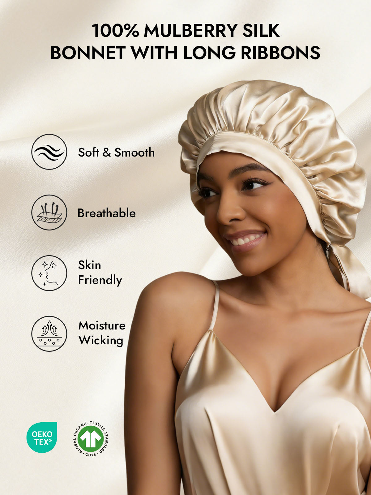 [Beige] SilkSilky  Pure Silk Sleep Cap 002