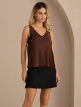 [Coffee] SilkSilky  Sleeveless V Neck Camisole Top 001