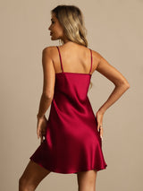 [Wine] SilkSilky  Spaghetti Strap V Neck Nightgown 002