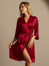 [Wine] SilkSilky  3/4 Sleeve Women's Robe 003