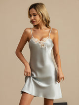 [Light Blue] SilkSilky  Spaghetti Strap V Neck Nightgown 003