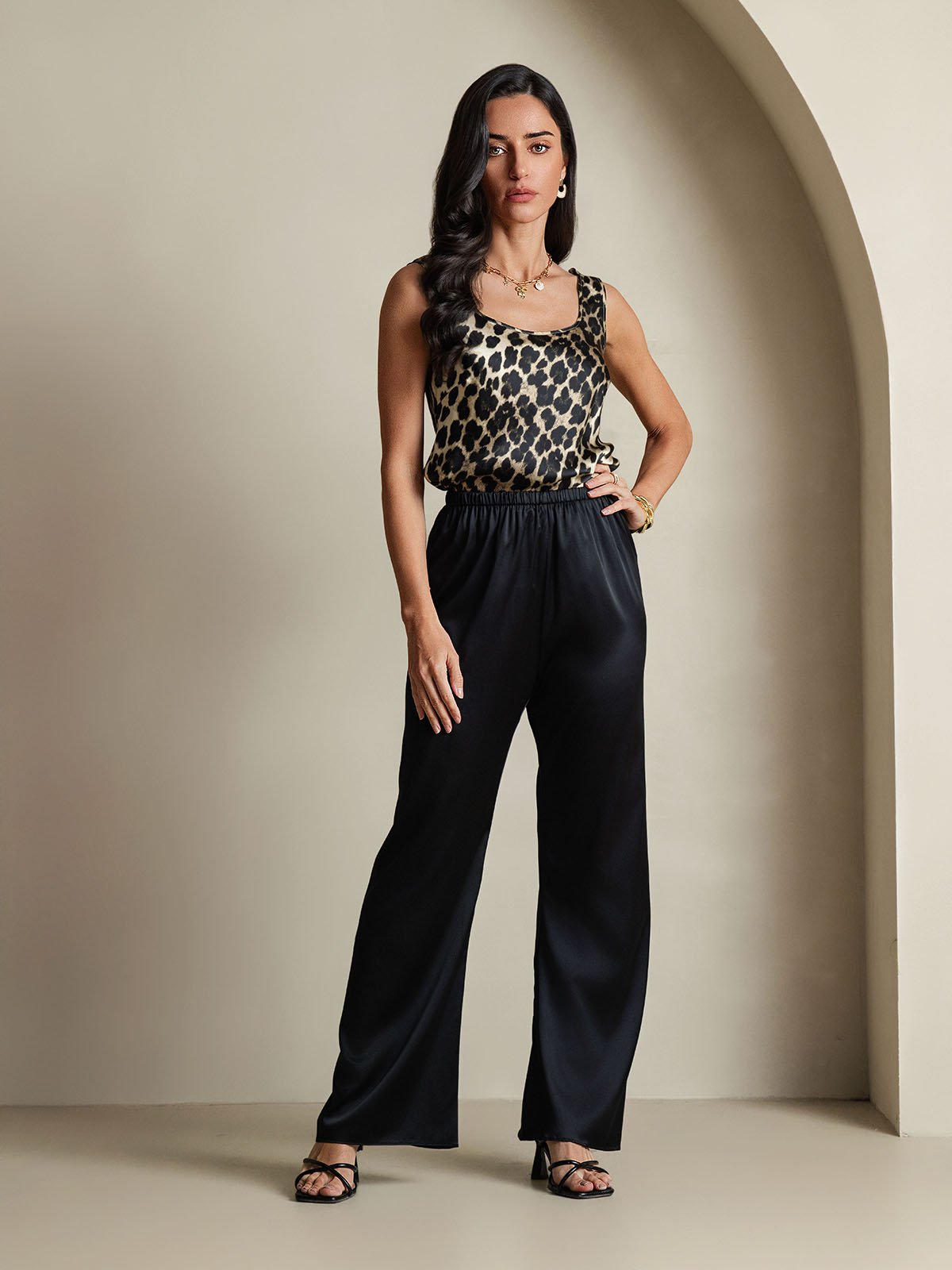 [Leopard] SilkSilky  19Momme Silk U Neck Camisole Top 008,