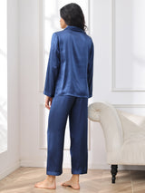 [Dark Blue] SilkSilky  Long Sleeve Notch Collar Women's Pajamas 002