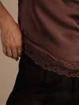 [Brown] SilkSilky  Spaghetti Strap V Neck Camisole Top 005
