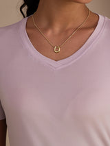 [Lavender] SilkSilky  Short Sleeve V Neck Women's T-Shirt 004