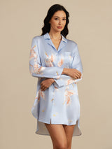 [Light Blue] SilkSilky  19Momme Long Sleeve Notch Collar Nightshirt 003