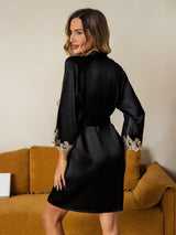 [Black] SilkSilky  3/4 Sleeve Women's Robe 002